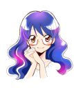  1girl blue_hair blush braid commentary commentary_request glasses go!_princess_precure happy highres iwasaki_tsubasa long_hair looking_at_viewer nanase_yui orange_eyes precure simple_background sketch smile solo twin_braids twintails white_background 