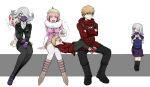  ... 2boys 4girls andou_ruruka backpack bag beanie blonde_hair blue_eyes boots child coat crossed_arms dangan_ronpa dangan_ronpa_3 dress feeding flipped_hair flying_sweatdrops fur_trim gloves hair_over_one_eye hat izayoi_sounosuke jacket kimura_seiko lap_pillow leather leather_jacket looking_at_another lying multiple_boys multiple_girls on_back pink_hair purple_gloves red_eyes shimada_(dmisx) shoes short_hair silver_hair simple_background sitting skirt sneakers surgical_mask time_paradox violet_eyes white_background 