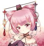  1girl atelier_(series) atelier_sophie bare_shoulders blush collarbone cornelia_(atelier) expressionless frills hair_bun hair_ornament looking_at_viewer pink_eyes pink_hair short_hair solo upper_body yasuna_(nanjiang) 