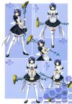  1girl absurdres arms_behind_back blue_eyes blue_hair bow choker closed_eyes dress hammer highres holding holding_weapon kouno_itsuki looking_at_viewer maid maid_headdress phantom_breaker puffy_short_sleeves puffy_sleeves short_hair short_sleeves simple_background smile standing suzuhira_hiro thigh-highs weapon white_dress white_legwear wrist_cuffs zettai_ryouiki 