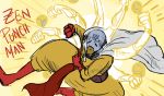  cape commentary cosplay elliephantes extra_arms fake_eyebrows omnic one-punch_man overwatch parody punching robot saitama_(one-punch_man) saitama_(onepunch_man)_(cosplay) solo tape zenyatta_(overwatch) 