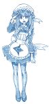  1girl aoki_hagane_no_arpeggio apron bbb_(friskuser) commentary_request dress drill_hair frilled_apron frilled_dress frills hat highres long_sleeves looking_at_viewer maid maid_apron mob_cap monochrome open_mouth pantyhose salute sketch solo translation_request twin_drills vampire_(aoki_hagane_no_arpeggio) 