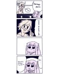  2girls 4koma :3 bodysuit comic d.va_(overwatch) english engrish facepaint facial_mark headphones highres long_hair multiple_girls overwatch parody pilot_suit poptepipic popuko ranguage shoulder_pads tagme whisker_markings 