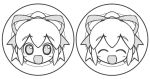  ^_^ blush bow chibi cute happy logo monochrome open_mouth ponytail ribbons rockman roll short_hair 