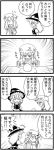  book braid comic hat kirisame_marisa long_hair monochrome patchouli_knowledge ribbon short_hair touhou translation_request witch_hat 