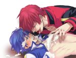  blue_eyes blue_hair blush food ice_cream kaito licking male red_eyes red_hair redhead smile tongue vocaloid yaoi 