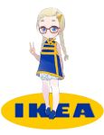  bad_id bloomers blue_eyes braid brown_hair child glasses ikea ikea-tan long_hair pantyhose personification twin_braids v white_legwear white_pantyhose 