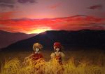  aki_minoriko aki_shizuha bad_id miatsushi multiple_girls siblings sisters sunset touhou wheat 