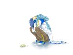  1024x768 ayo blue_hair crouching food ice_cream kaito male scarf simple_background solo squatting vocaloid wallpaper 