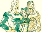  arms_up double_bun fur green_lipstick hat horns jojo_no_kimyou_na_bouken kujo_jolyne kuujou_jolyne lipstick long_hair midriff narciso_anasui navel reine_(artist) sketch weather_report 