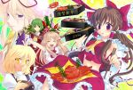  blonde_hair braid brown_hair chopsticks crab crustacean detached_sleeves fan flower food gourd green_hair hakurei_reimu hat horns ibuki_suika kazami_yuuka kirisame_marisa kizuna long_hair plaid plaid_skirt plaid_vest purple_eyes red_eyes short_hair skirt skirt_set soukuu_kizuna touhou violet_eyes yakumo_yukari yellow_eyes 