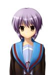  cardigan nagato_yuki purple_hair s.rain school_uniform short_hair simple_background suzumiya_haruhi_no_yuuutsu 
