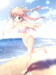  beach bikini blue_eyes character_request cleavage long_hair pink_swimsuit redhead running sparkle summer swimsuit tagme 