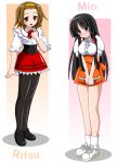  akiyama_mio anna_miller black_eyes black_hair bronze_parrot brown_eyes brown_hair hairband heart_gallery k-on! long_hair pantyhose short_hair tainaka_ritsu waitress 