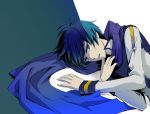  bad_id blue_eyes blue_hair kaito lying male on_side scarf solo topeko vocaloid 
