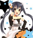  brown_eyes choker clenched_hand detached_sleeves don&#039;t_say_lazy don't_say_&quot;lazy&quot; dress fist hand_on_hip hijikini k-on! long_hair looking_at_viewer nakano_azusa open_mouth pantyhose paw_pose smile solo twintails 