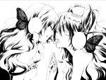  butterfly_wings hakuseki hat hatsune_miku headphones headset lineart long_hair magnet_(vocaloid) megurine_luka monochrome open_mouth twintails vocaloid wings yuri 