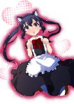  animal_ears apron black_hair blush brown_eyes cat_ears enmaided heart highres k-on! long_hair maid nakano_azusa open_mouth pantyhose ribbon solo tottsuan twintails 
