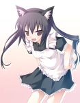  black_hair brown_eyes cat_ears hand_on_hip highres k-on! long_hair nakano_azusa safi simple_background solo twintails 