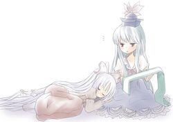  fujiwara_no_mokou kamishirasawa_keine lap_pillow miyata_waltz scroll sleeping touhou 