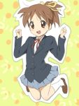  1girl blazer brown_eyes brown_hair hirasawa_ui jumping k-on! maruki_(punchiki) ponytail school_uniform short_hair solo 