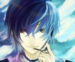  bad_id blue_eyes blue_hair c-zombie close-up kaito male scarf short_hair smile solo vocaloid 