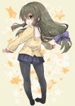  black_hair brown_eyes chitetan clannad from_behind ibuki_fuuko long_hair outstretched_arms pantyhose school_uniform spread_arms 