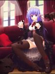  blue_eyes blue_hair cat elf hairband highres legs maid mary_janes original panties pointy_ears ribbon shoes sitting spiral_(artist) thigh-highs thighhighs underwear 