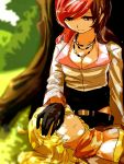  blonde_hair breasts brown_eyes brown_hair cleavage gloves hand_over_another&#039;s_eyes heterochromia highres lap_pillow long_hair multicolored_hair neo_(rwby) pink_eyes pink_hair rwby sketch tl tree under_tree yang_xiao_long 