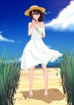  1girl hat kantai_collection looking_at_viewer lu_(nh054021) sandals smile solo water 