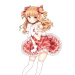  1girl :o artist_request character_request dress gloves heart_choker long_hair looking_at_viewer official_art orange_hair plaid plaid_dress red_eyes short_sleeves skirt skirt_tug solo thigh-highs transparent_background two_side_up uchi_no_hime-sama_ga_ichiban_kawaii white_gloves white_legwear 