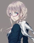  1girl blue_eyes glasses grey_hair long_hair saitou_(lynx-shrike) school_uniform 