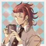  1boy coffee_mug glasses granblue_fantasy male_focus necktie percival_(granblue_fantasy) redhead rimless_glasses shirt shuri_yasuyuki 