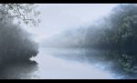  commentary_request day fantasy highres lake no_humans original rain reflection scenery tree tsuruzen 