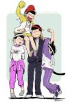  4boys animal_ears arms_behind_back atsushi_(osomatsu-san) barefoot black_hair brothers cat_ears cat_tail closed_eyes clothes_around_waist flexing gym_uniform hanging headband heart heart_in_mouth helmet jacket_around_waist kemonomimi_mode kl matsuno_ichimatsu matsuno_juushimatsu matsuno_todomatsu multiple_boys one_eye_closed osomatsu-kun osomatsu-san pose shirt shoes short_hair shorts siblings sitting_on_shoulder sleeves_past_wrists smile sneakers sparkle t-shirt tail track_suit twitter_username 