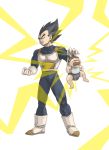  2boys armor baby bib black_eyes black_hair boots clenched_teeth closed crying dragon_ball dragon_ball_z father_and_son gloves hat highres holding male_focus multiple_boys open_mouth spiky_hair tears teeth trunks_(dragon_ball) uirina vegeta white_boots white_gloves widow&#039;s_peak 