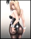  1girl animal_ears ass big.g blonde_hair bunny_tail bunnysuit detached_collar fishnet_pantyhose fishnets from_behind highres long_hair original pantyhose rabbit_ears red_eyes tail wrist_cuffs 