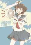  1girl ahoge brown_hair dangan_ronpa megaphone mikuni_(open-ranka) naegi_komaru school_uniform short_hair smile solo zettai_zetsubou_shoujo 