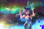  1girl absurdres animal_ears auroru confetti highres horns long_hair night night_sky pantyhose pose purple_hair rabbit_ears sky smile solo standing violet_eyes wrist_cuffs zonekiller10 