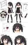  1girl amano_kouki black_hair black_legwear character_sheet choker fingerless_gloves flat_chest full_body gloves highres jewelry long_hair looking_at_viewer multiple_views necklace note-chan original simple_background smile solo thigh-highs translation_request twintails very_long_hair violet_eyes white_background 