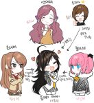  5girls ahoge blush character_request closers harem heart korean long_hair lowres multiple_girls open_mouth pink_hair short_hair smile tsundere yandere 