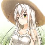  1girl absurdres bare_shoulders dress hat highres long_hair looking_at_viewer mage_(335656) original solo white_hair yellow_eyes 