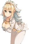  1girl :| blonde_hair breasts chain cleavage collarbone covering covering_breasts fate/extra fate/grand_order fate_(series) green_eyes highres jewelry long_sleeves necklace rurikoma saber_bride saber_extra tagme veil 