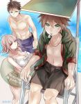  1girl 2boys beach bikini dangan_ronpa dennbadennba0105 flipped_hair hinata_hajime multiple_boys naegi_makoto nanami_chiaki pink_eyes short_hair super_dangan_ronpa_2 swimsuit 