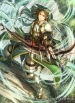  1boy armor armored_boots arrow bandana boots bow_(weapon) brown_hair company_name facial_mark fire_emblem fire_emblem:_seisen_no_keifu fire_emblem_cipher forehead_mark gloves jamka_(fire_emblem) leaf official_art orange_eyes solo water waterfall weapon 