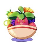  bluk_berry blush bounsweet bowl cheri_berry drawfag fruit_bowl highres no_humans open_mouth pecha_berry pokemon pokemon_(creature) pokemon_(game) pokemon_sm sitrus_berry solo wikki_berry yellow_eyes 