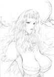  1girl artist_request breasts elementalist_(granado_espada) granado_espada hat large_breasts lips parted_lips puffy_sleeves sketch solo traditional_media wavy_hair 