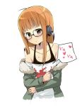  1girl amaa_(chou_dennou_jidai) blush brown_eyes glasses headphones jacket long_hair orange_hair persona persona_5 sakura_futaba 