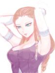  1girl adjusting_hair blonde_hair blue_eyes breasts brown_hair goma_tonbi long_hair pointy_ears princess_zelda the_legend_of_zelda the_legend_of_zelda:_twilight_princess tying_hair 