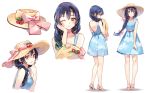  1girl back blue_hair blush bow braid brown_eyes casual dress hat hat_bow highres jewelry long_hair looking_at_viewer love_live! love_live!_school_idol_project necklace one_eye_closed sheska_xue single_braid smile solo sonoda_umi sun_hat 